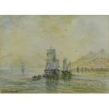 English School (19th/20th century): Sailing vessels outside Whitby Harbour, watercolour signed G Wea