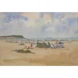 Bill Lowe (British 1922-2006): Figures on the South Beach Scarborough, watercolour signed 23cm x 34c