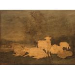 English School (19th century): Cows Grazing, stained panel unsigned 43cm x 58cm