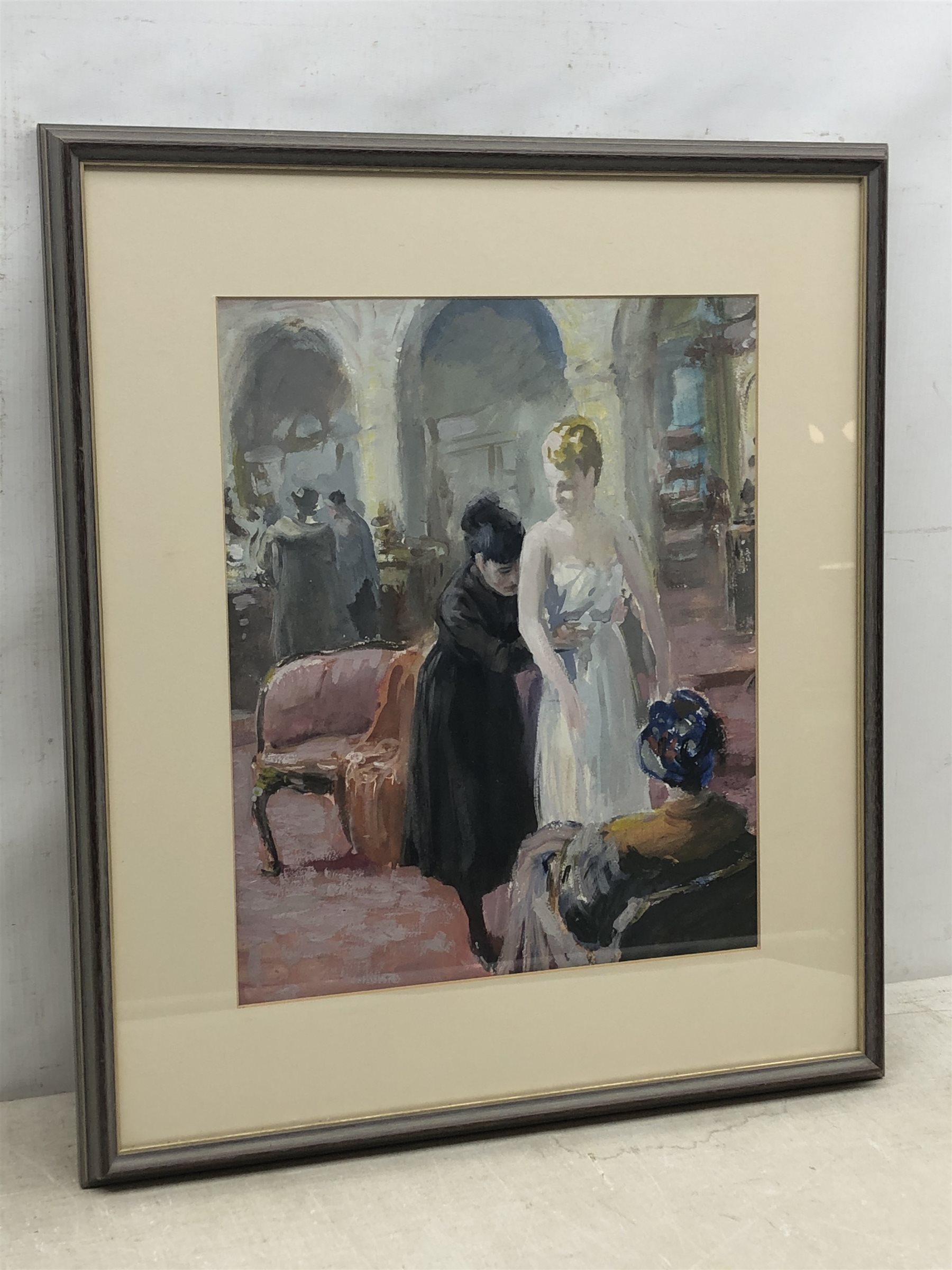 French School (early 20th century): The Dress Fitting, gouache unsigned 38cm x 31cm - Image 2 of 2