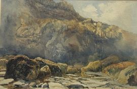 Mary Weatherill (British 1834-1913): Cliff scene, watercolour attributed by her brother Richard 21cm