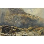 Mary Weatherill (British 1834-1913): Cliff scene, watercolour attributed by her brother Richard 21cm