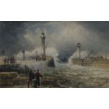 Frederick William Booty (British 1840-1924): On the Pier Whitby, watercolour signed 11.5cm x 18.5cm