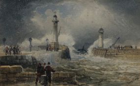 Frederick William Booty (British 1840-1924): On the Pier Whitby, watercolour signed 11.5cm x 18.5cm