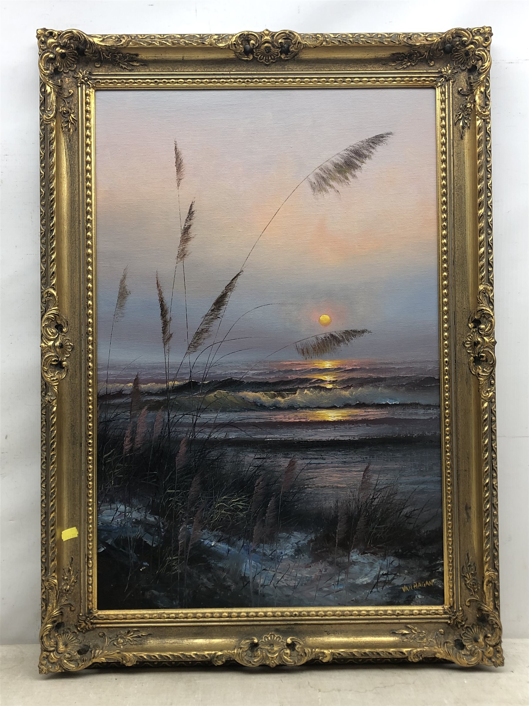 Van Hagan (20th century): Sunset on the Shoreline, oil on board signed 75cm x 50cm - Image 2 of 2