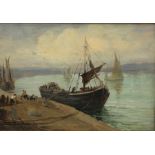 James Watson (Staithes Group 1851-1936): Unloading the Nets, oil on panel signed