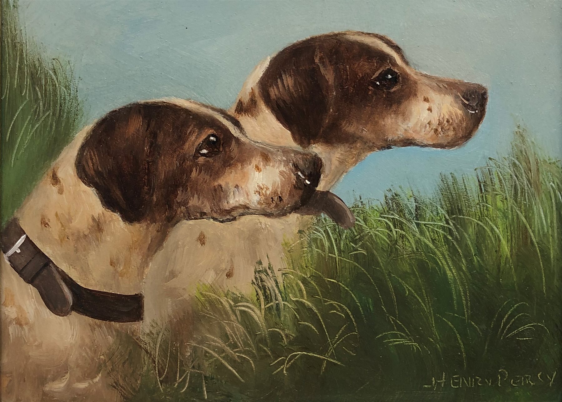 Henry Percy (British 19th/20th Century): Study of Hunting Dogs, oil on board signed 14cm x 19cm