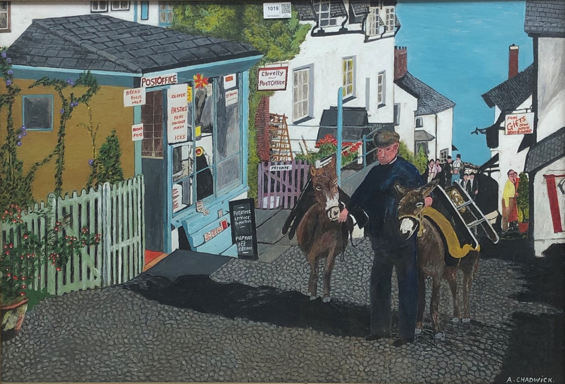 A Chadwick (20th century): 'Clovelly', oil on panel signed, titled signed and darted 1976 verso 53cm