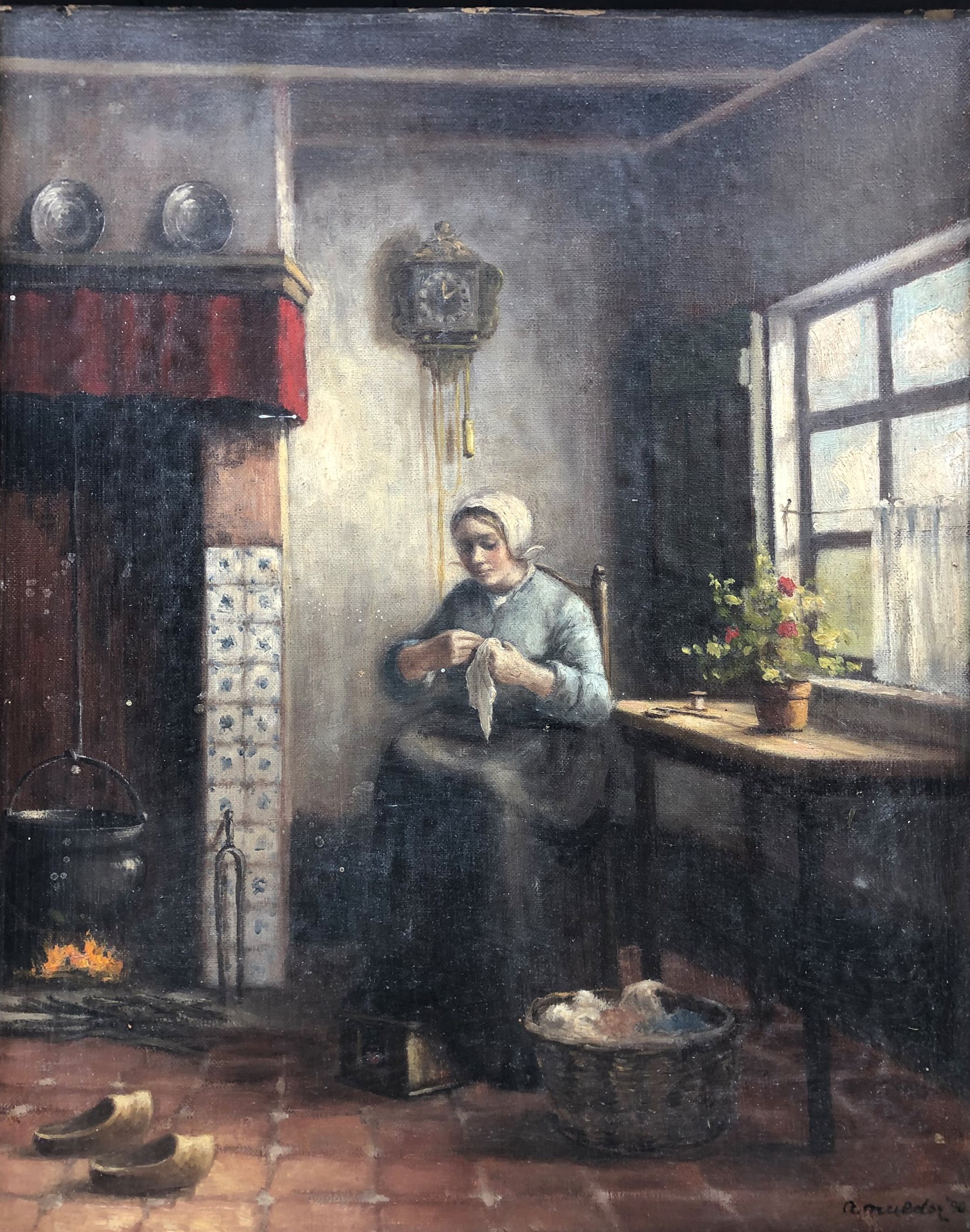 Albrecht Mulder (19th/20th century): Dutch Interior, oil on canvas laid on board signed and dated '