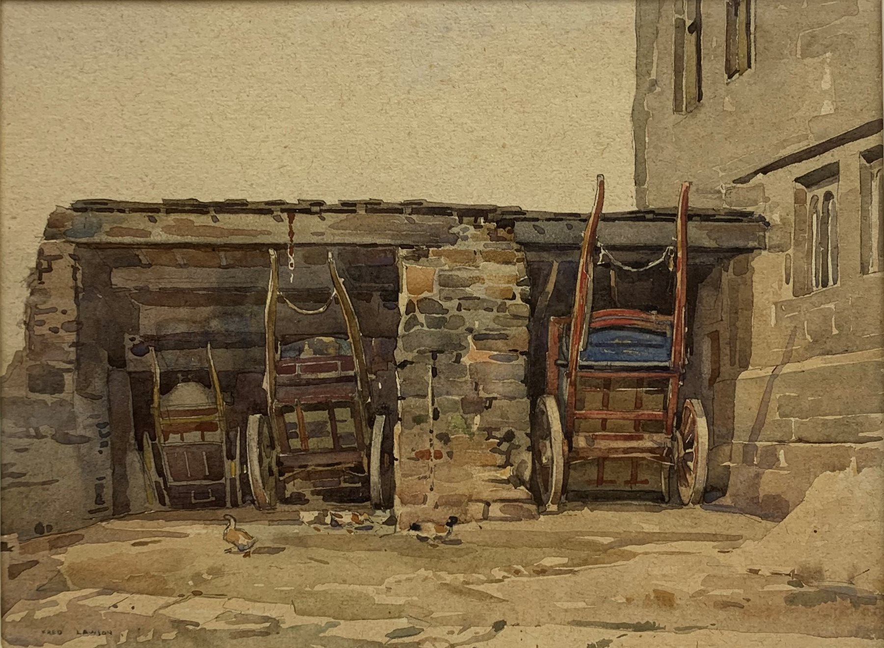 Fred Lawson (British 1888-1968): Dales Cart-shed, watercolour signed 27cm x 36cm