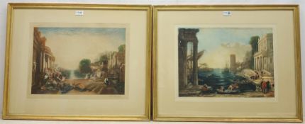 John Cother Webb after J M W Turner and Claude Gelee: 'The Decline of Carthage' and 'The Embarkatio