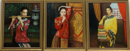 Japanese School (Late 20th century): Female Portraits, set of three oils on canvas unsigned 60cm x 5