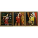 Japanese School (Late 20th century): Female Portraits, set of three oils on canvas unsigned 60cm x 5