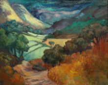 Expressionist School (Mid 20th century): Rolling Landscape, impasto oil on canvas