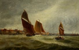 English School (19th century): Shipping off a Coastal Town, oil on canvas unsigned