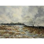 John Freeman (British 1942-): Winter Landscape on the North Yorkshire Moors, oil on board with impas