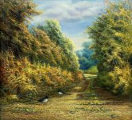 G C T (20th century): Birds on a Country Lane, oil on canvas signed with monogram and dated 1992, 69