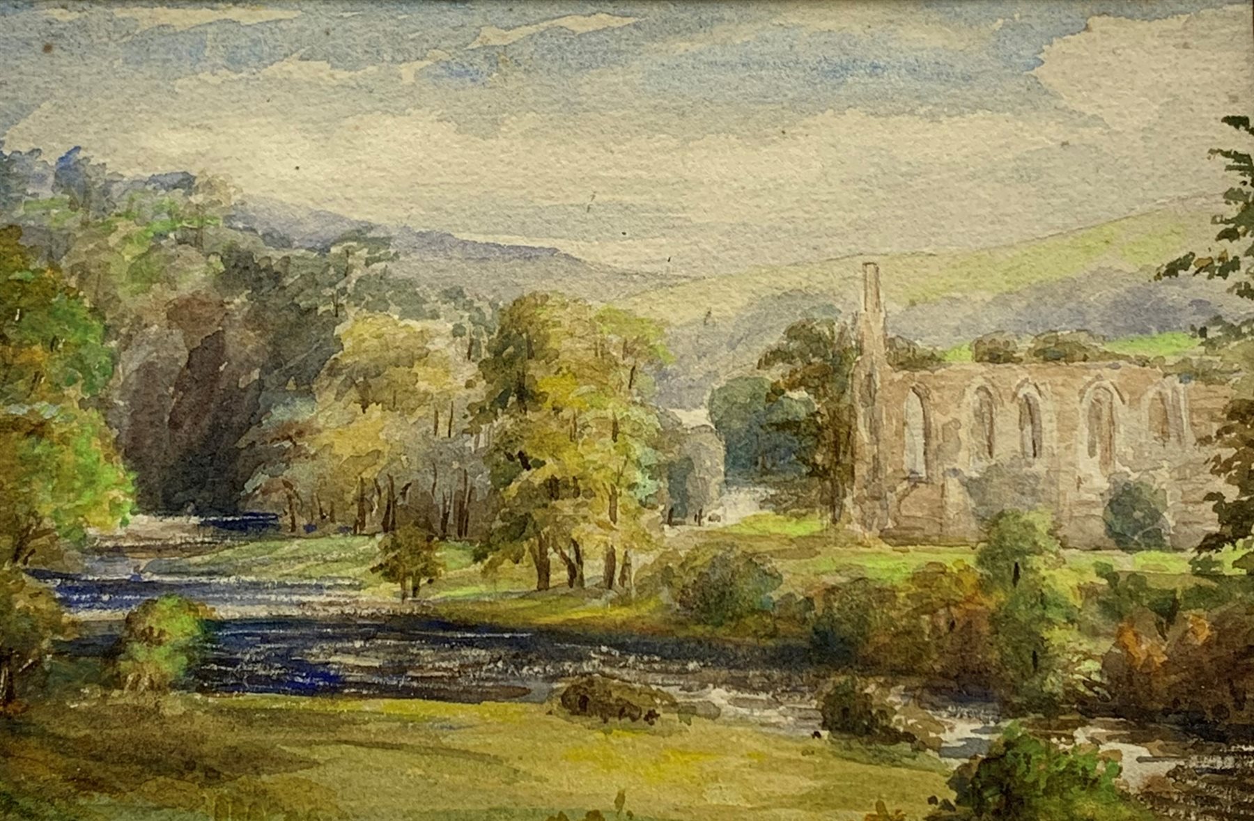 English School (19th/20th century): 'Bolton Abbey' & a Cottage scene, two watercolours unsigned 11cm
