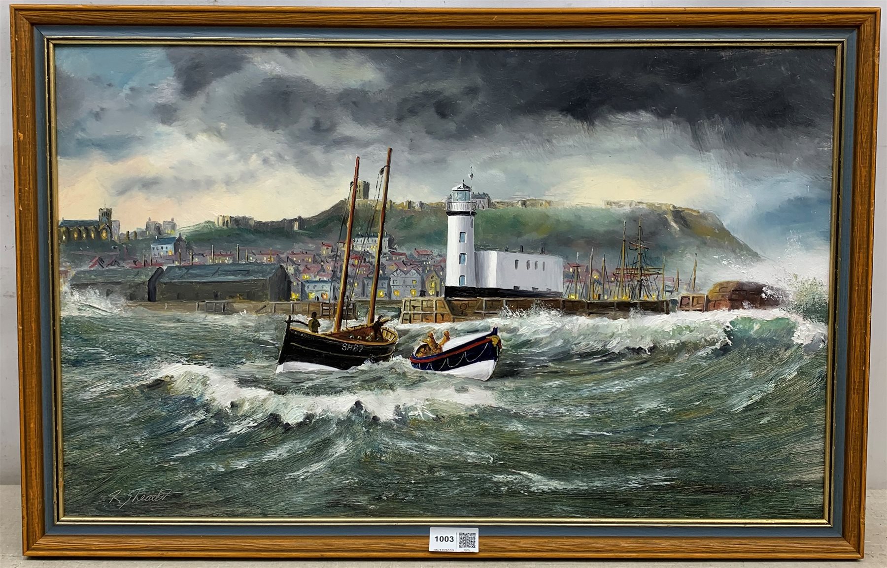 Robert Sheader (British 20th century): Scarborough Lifeboat and Fishing Boat SH87 off the Lighthouse - Image 2 of 2
