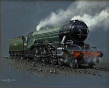 Warwick Richardson (British 20th century): Steam Train Locomotive Portrait, oil on canvas signed and