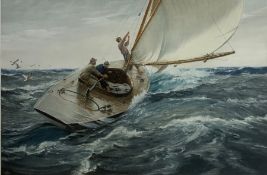 Charles Napier Hemy (British 1841-1917): 'Life' sloop under Sail, colour print pub. 1913 signed in p