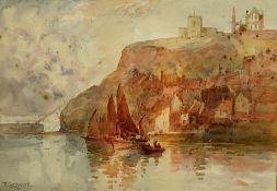 Frank Rousse (British fl.1897-1917): East Cliff and the Spa Ladder Whitby, watercolour signed 26cm x