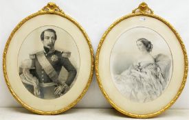 Continental School: 'Napoleon III' & 'Princess Eugenie', pair 19th century oval engravings 46cm x 39