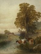 A McArthur (British fl.1880-1920): Cattle Watering by a River, watercolour signed