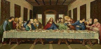 J Ibbotson after Leonardo da Vinci: 'The Last Supper', oil on canvas signed 40cm x 80cm