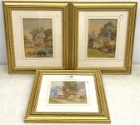 English School (19th century): Pastoral scenes with Cottages, set of three watercolours unsigned 17