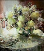 Continental School (20th century): Still Life with Peonies in a Vase, oil on board