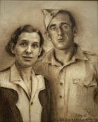 Milos (American mid 20th century): GI Marriage Portrait, pastel signed and inscribed 'Married Januar