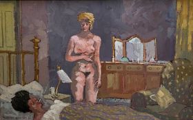 Terence Bennett (Northern British 1935-): Smoking in the Bedroom, oil on canvas signed and dated '94