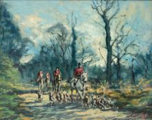 Pugh (20th century): 'Bramham Moor Hunt at Selby Forest', oil on canvas signed, titled verso 40cm x