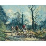 Pugh (20th century): 'Bramham Moor Hunt at Selby Forest', oil on canvas signed, titled verso 40cm x