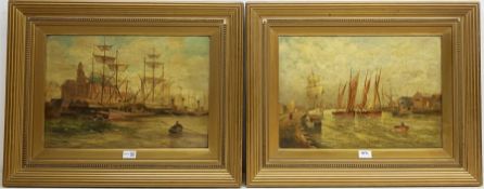 Vic Edmunds (Early 20th century): Great Yarmouth Harbour Quayside scenes, pair oils on canvas signed