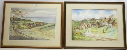 David Keith (Northern Contemporary): 'View from Lythe near Whitby' & 'Danby Village', two watercolou