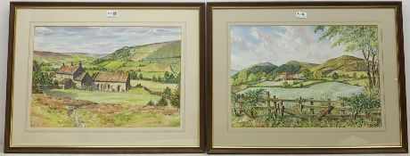 David Keith (Northern Contemporary): 'Cleveland Hills' & North Yorkshire Farmstead, pair watercolour