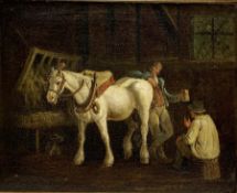 English School (19th century): Stable Interior, oil on canvas unsigned 35cm x 43cm