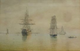 William Frederick Settle (British 1821-1897): Sailing Vessels at Anchor, pair of watercolours unsig