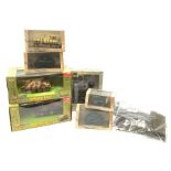 Atlas Editions - four die-cast models of military vehicles and NewRay Classic Tank construction kit,
