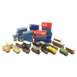 Hornby Dublo - sixteen goods wagons comprising Meat Van D1, Cattle Truck D1, Petrol Tank Wagon D1, G