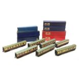 Hornby Dublo - seven passenger coaches comprising 4050 Corridor 1st/2nd, 4051 Corridor Brake/2nd (la