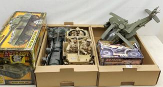 H.M. Armed Forces - Tactical Battle Tank with figure and Desert Quad Bike, both boxed; Jackal vehicl