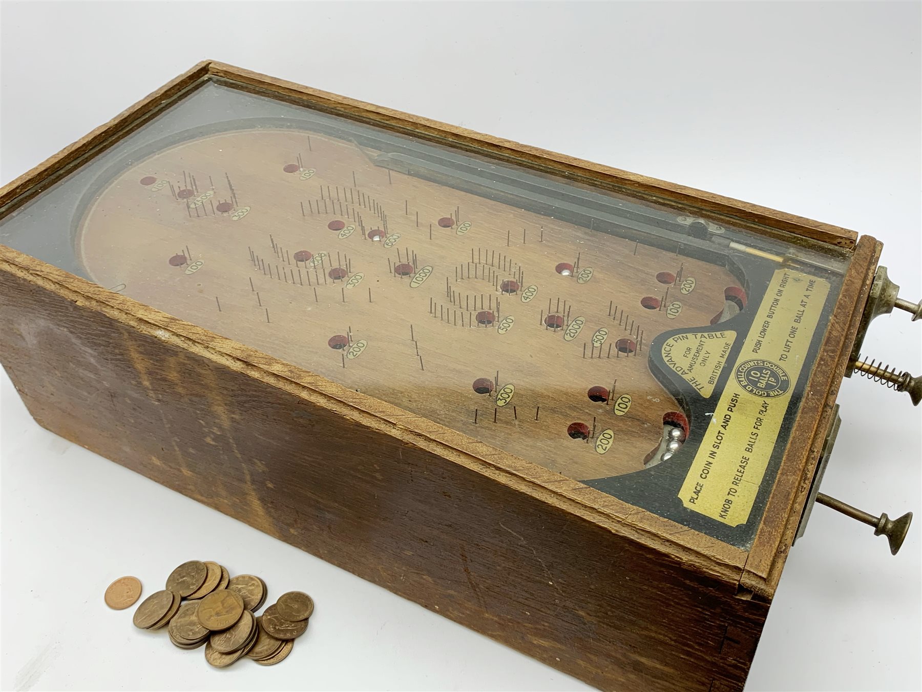 Early 20th century table top bagatelle game 'The Advance Pin Table - British Made - For Amusement On - Image 2 of 3