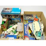 Playmobil - Playmo Space Station, boxed, and Shuttle, unboxed; Farm Tractor in part box; Police Car