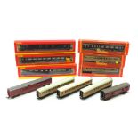 Hornby '00' gauge - four Royal coaches, all boxed; five teak finish passenger coaches, two boxed; an