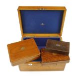 An oak box 18" x 14" x 8" with brass handles and three other boxes G