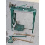 A HOBBIES treadle lathe unusually with two tool rests and fretsaw attachment (missing saw table) G