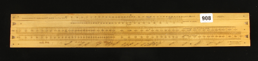 THOMLINSON'S Equivalent Paper Slide Scale boxwood and mahogany double slide rule 23" x 3 1/4" by J.
